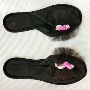 Vintage 50's Madye's Black Satin Slippers